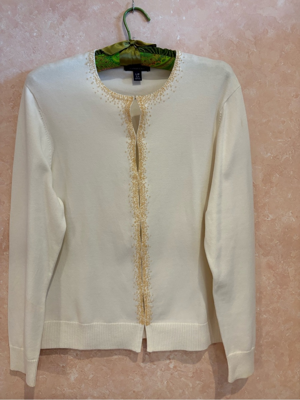Lands' End Cream Cardigan with Gold Trim Accents
